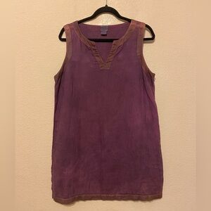 Sigrid Olsen Women M Purple/brown Split V Neck Sleeveless 100% Linen Shift Dress